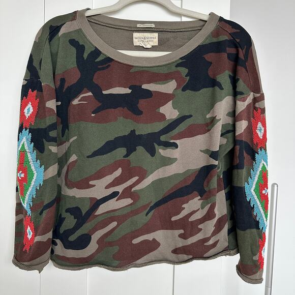 Denim & Supply Ralph Lauren Women's Camo Thunderbird Beaded Pullover, Small, EUC - Picture 1 of 5